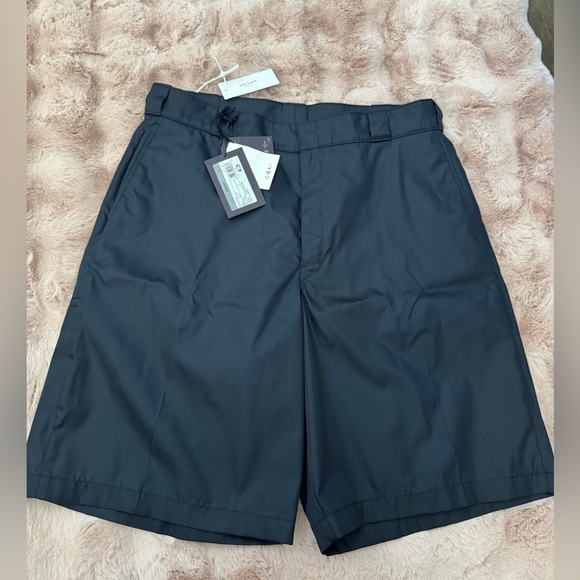 Prada Men’s Re-nylon Triangle Logo Lightweight Shorts-Navy Color